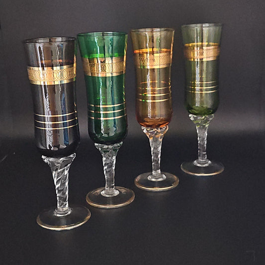 Vintage Stemmed Italian Murano Glass coloured Champagne Flutes