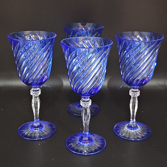 Cristal D'Arques Double Taille Set of 4 Cobalt Blue Crystal Wine Glasses. 175ml