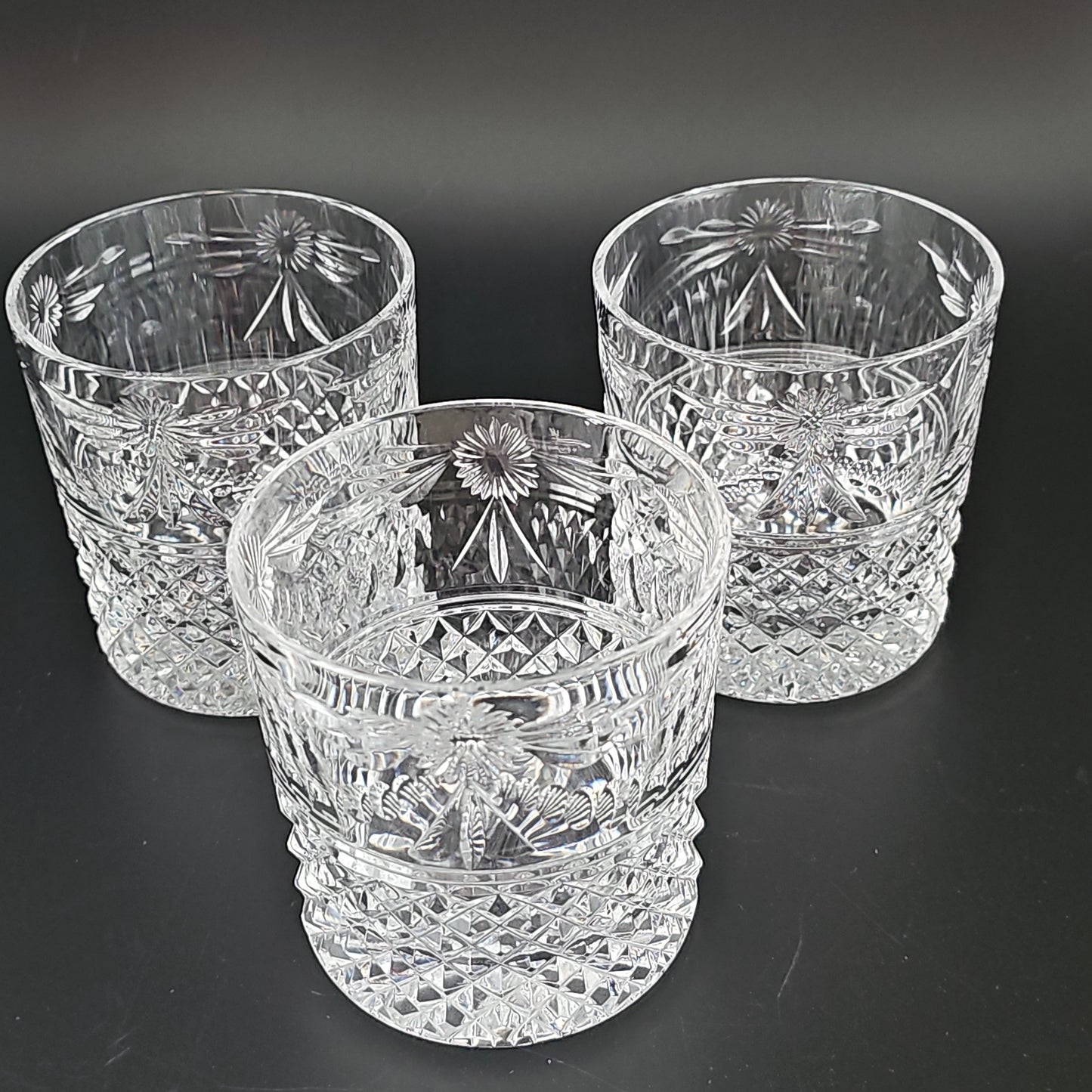 Trio Stuart Crystal Beaconsfield pattern Whisky Tumblers.10oz