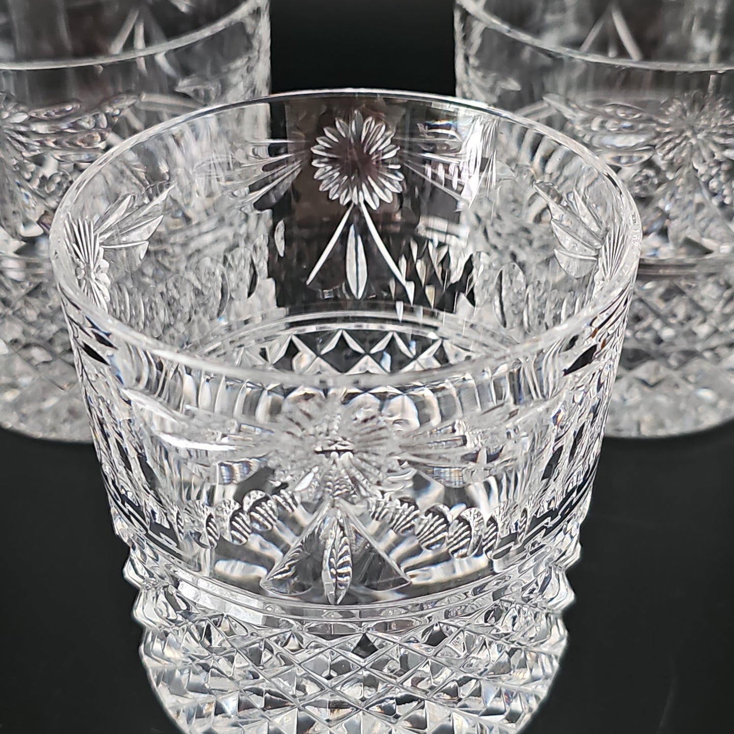 Trio Stuart Crystal Beaconsfield pattern Whisky Tumblers.10oz