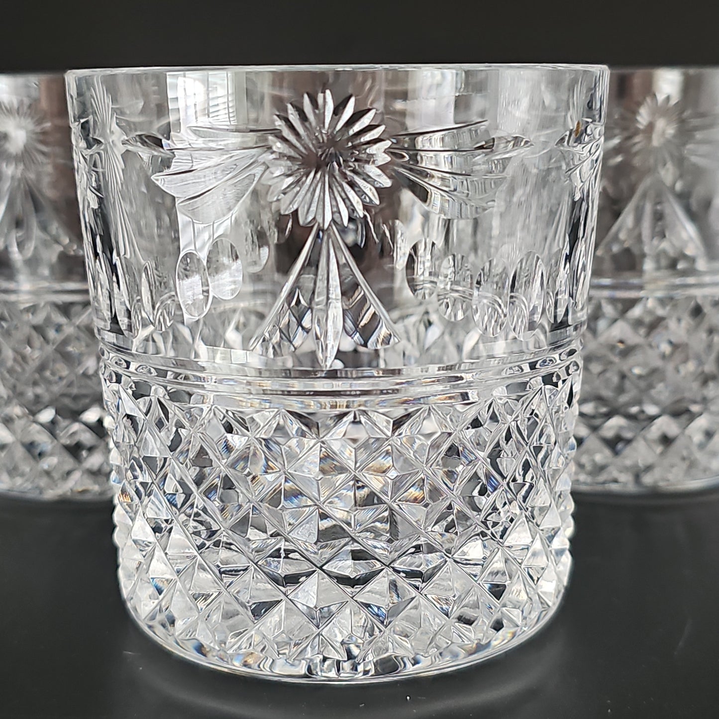 Trio Stuart Crystal Beaconsfield pattern Whisky Tumblers.10oz