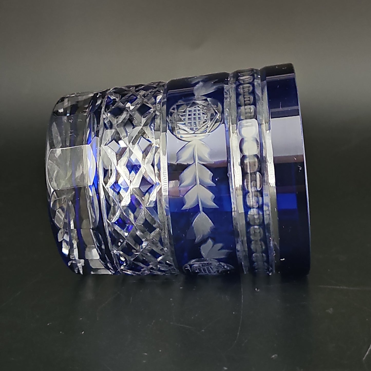 Set of 4 Bohemian Cobalt Blue Crystal tumblers. 9oz