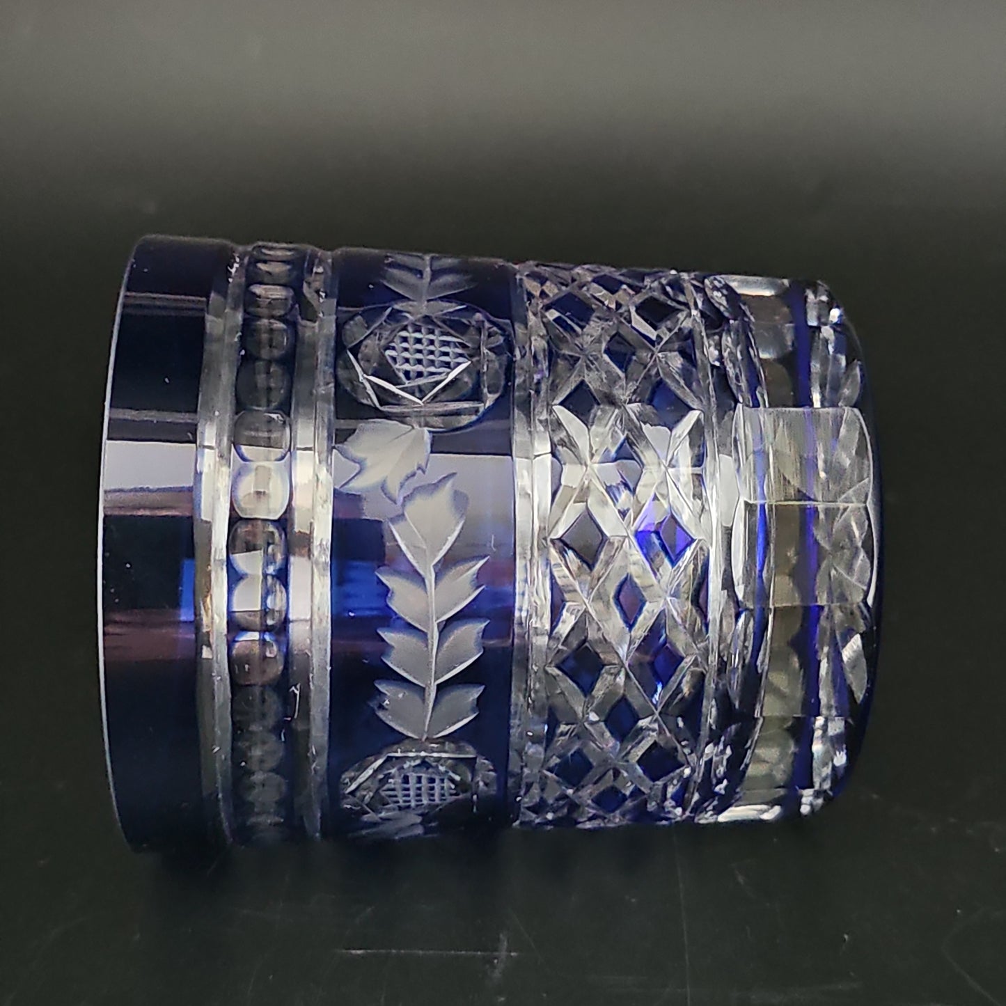 Set of 4 Bohemian Cobalt Blue Crystal tumblers. 9oz