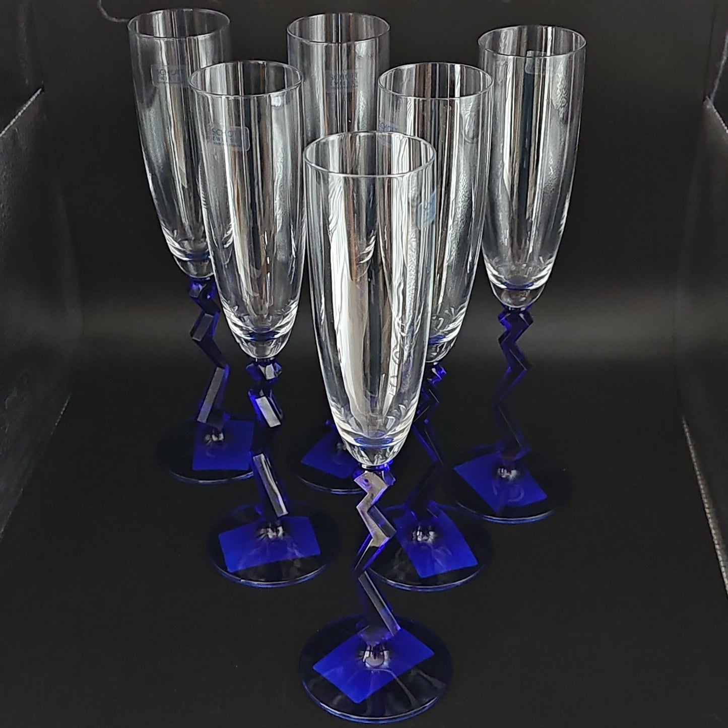 Schott Zwiesel Blue Crystal Zig Zag Champagne Flutes. Full set of 6.