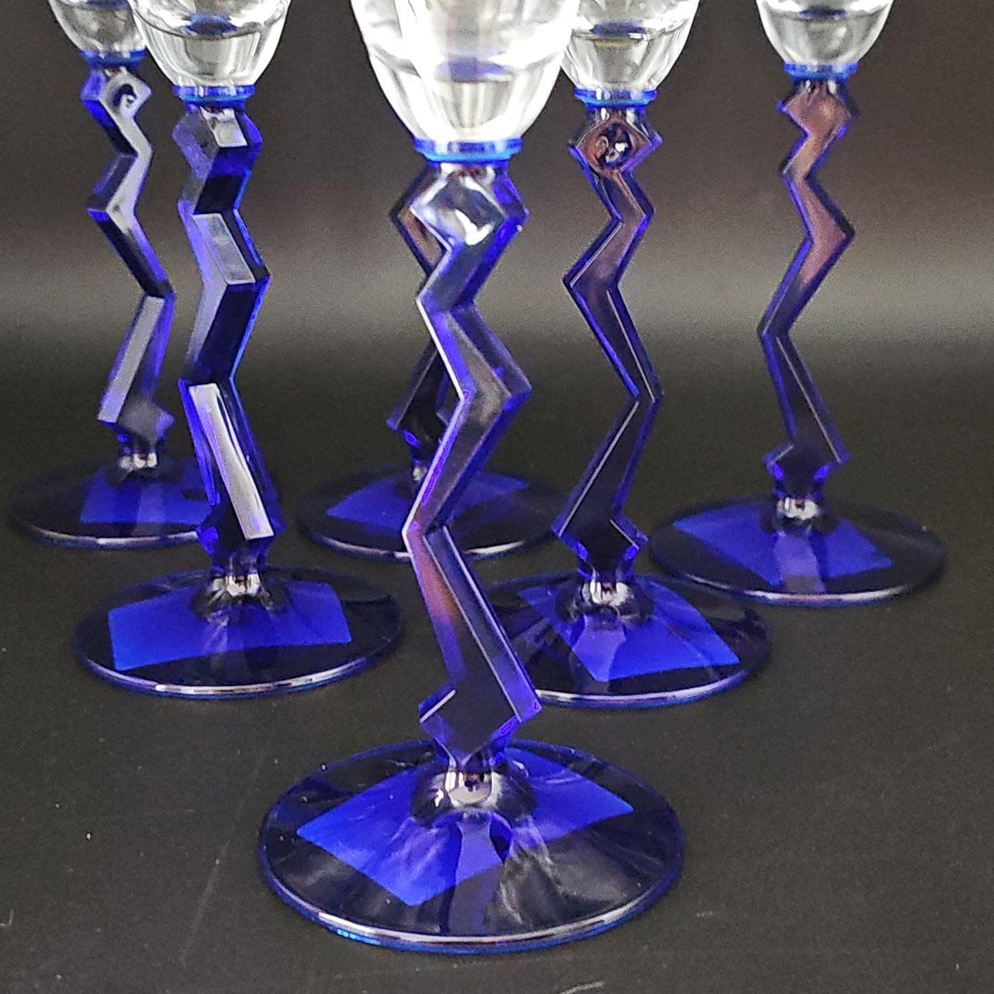 Schott Zwiesel Blue Crystal Zig Zag Champagne Flutes. Full set of 6.