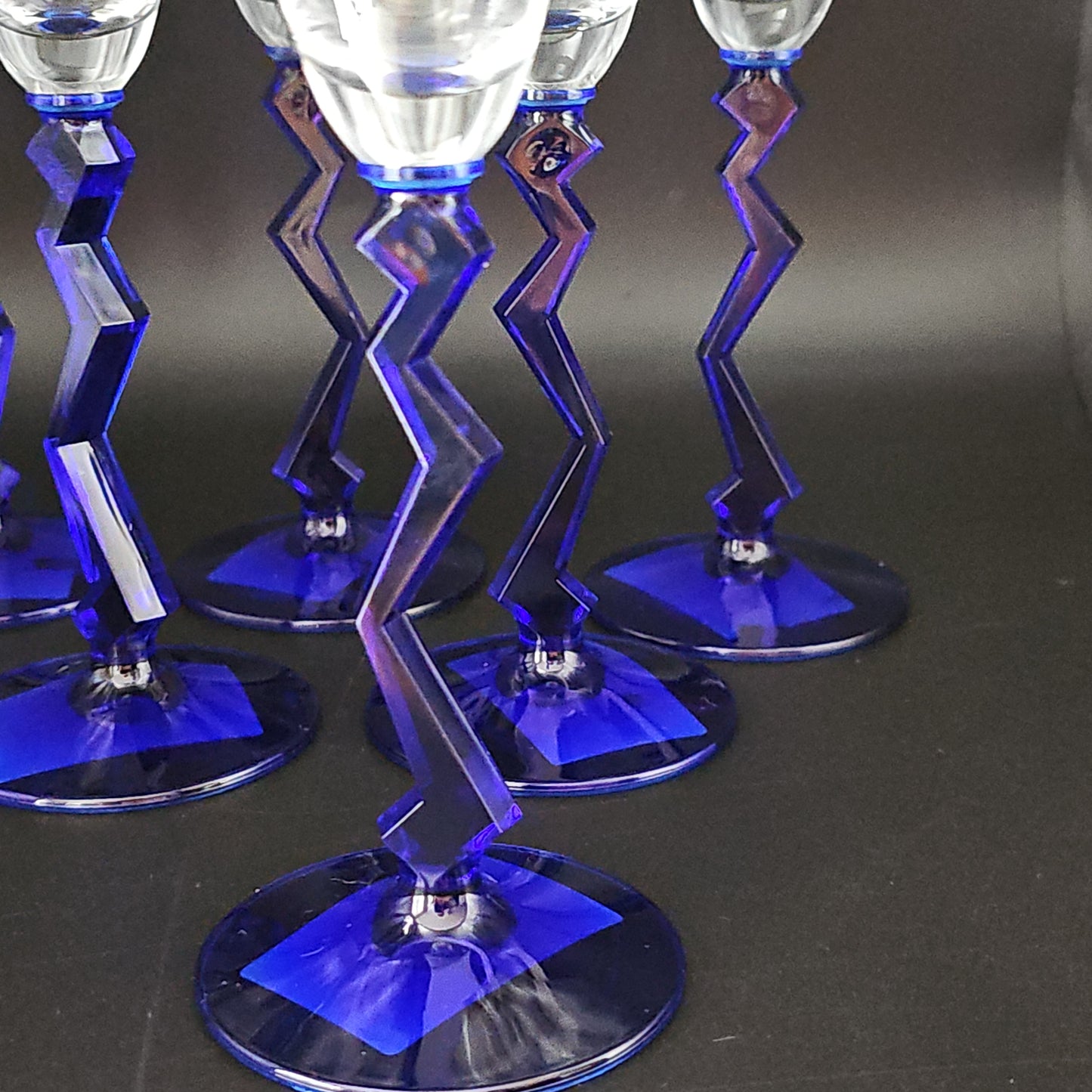 Schott Zwiesel Blue Crystal Zig Zag Champagne Flutes. Full set of 6.