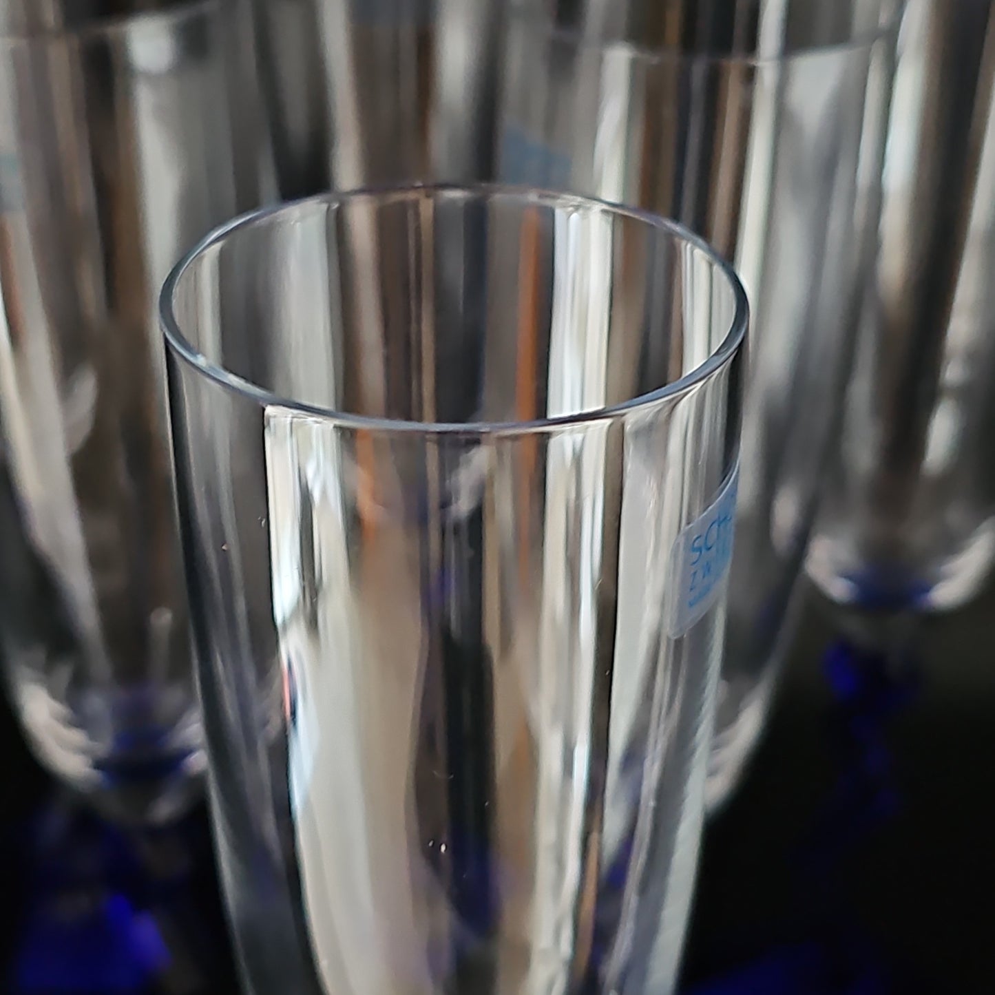 Schott Zwiesel Blue Crystal Zig Zag Champagne Flutes. Full set of 6.