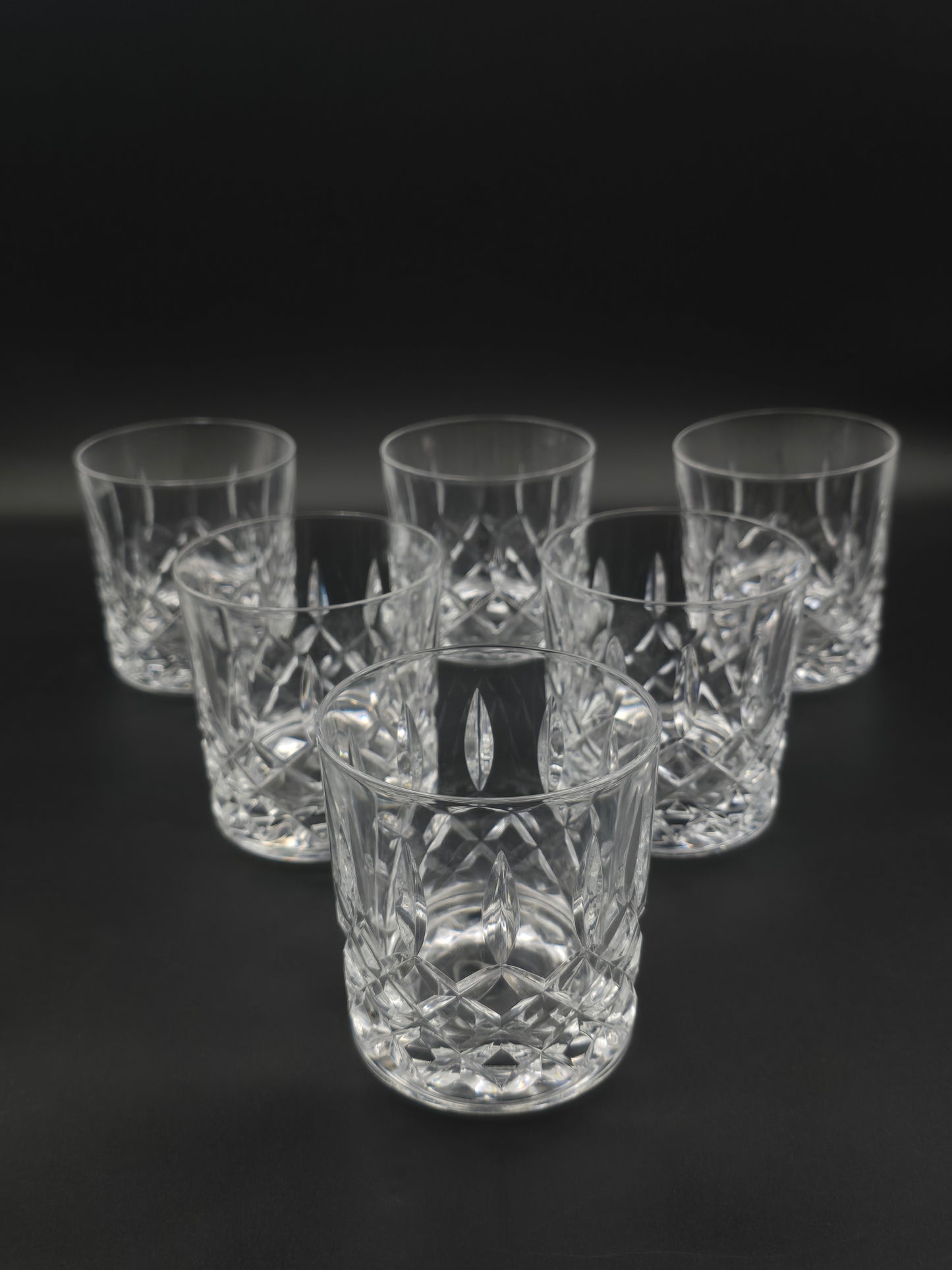 Set of 6 Vintage Heavy Crystal Tumblers, 275ml / 10oz with Cross & Flute Pattern, Plain Base, 8.5cm Tall, Barware Gift