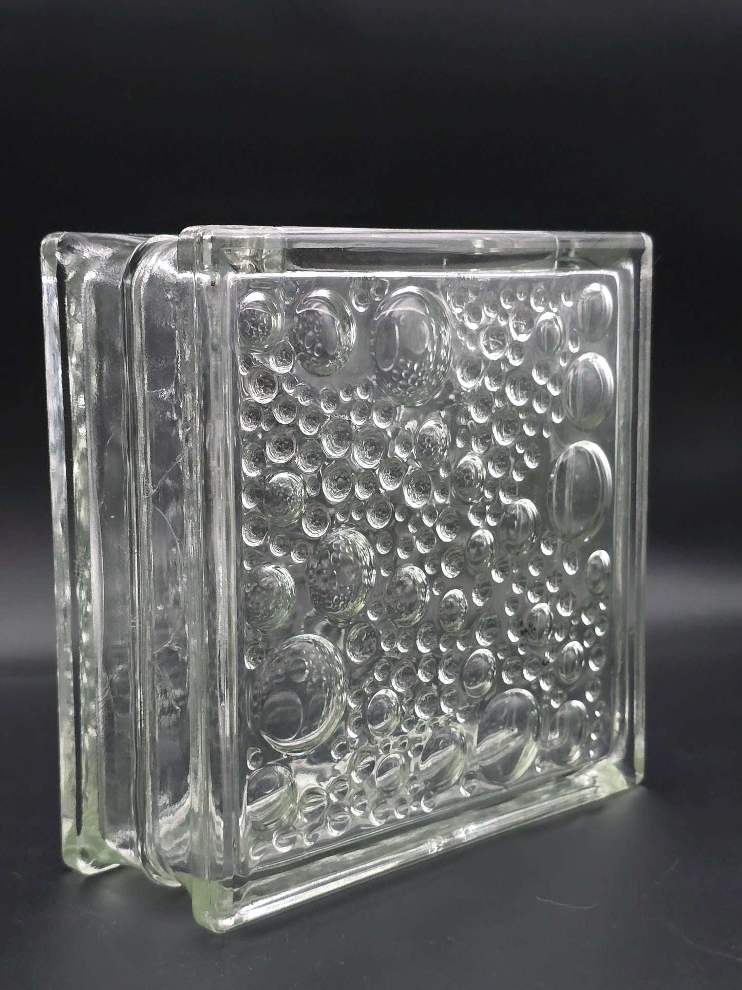 Vintage German Square Glass Vase – 19cm Bubble Pattern, Heavy Pressed Glass, Mid-Century Modern, Textured Art Glass