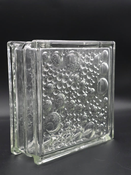 Vintage German Square Glass Vase – 19cm Bubble Pattern, Heavy Pressed Glass, Mid-Century Modern, Textured Art Glass