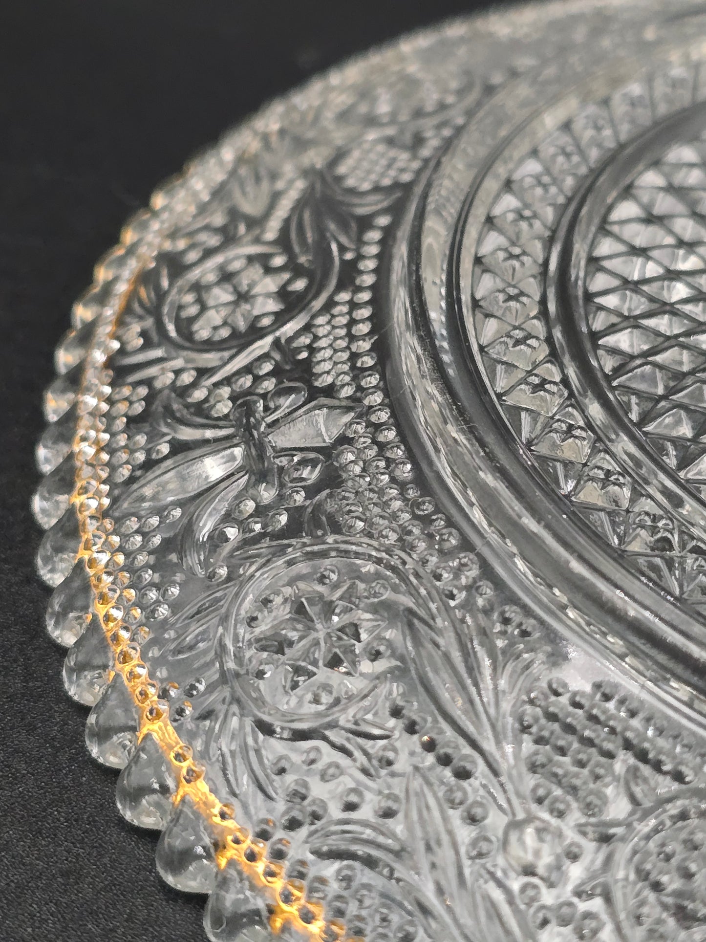 Set of 6 Vintage Pressed glass side plates. 15cm