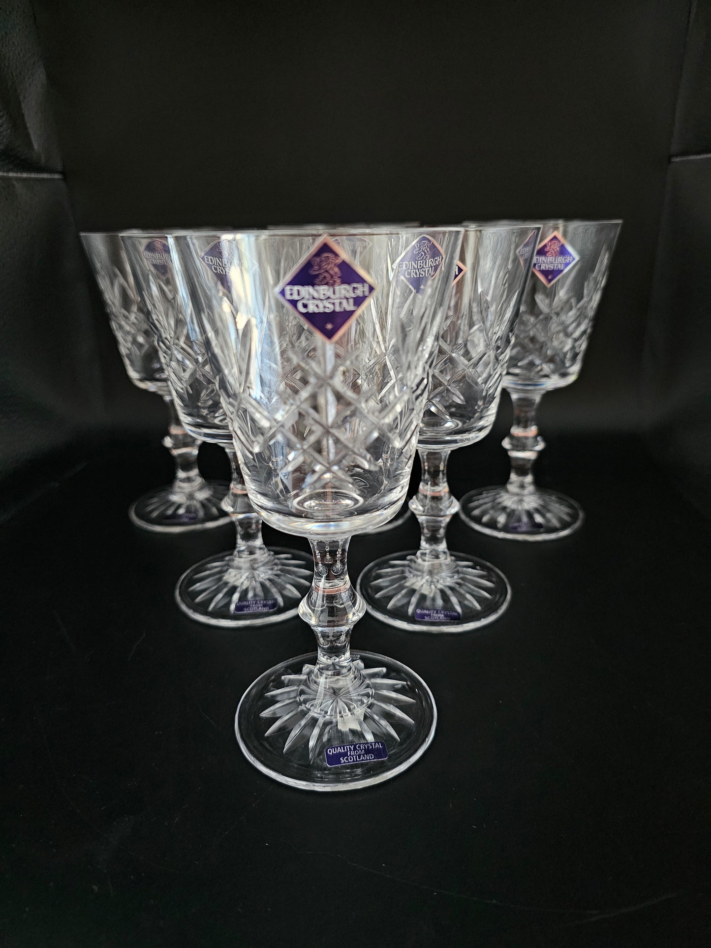 Edinburgh Crystal set of 6 Wine Glasses. Lomond Pattern. Boxed 200ml