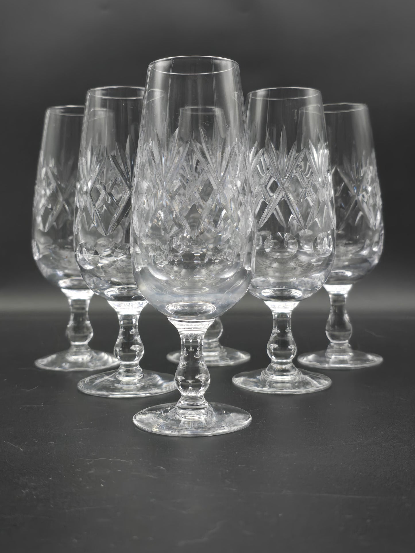 Set of 6 Royal Doulton Georgian Pattern short stemmed Crystal Champagne Flutes. 200ml