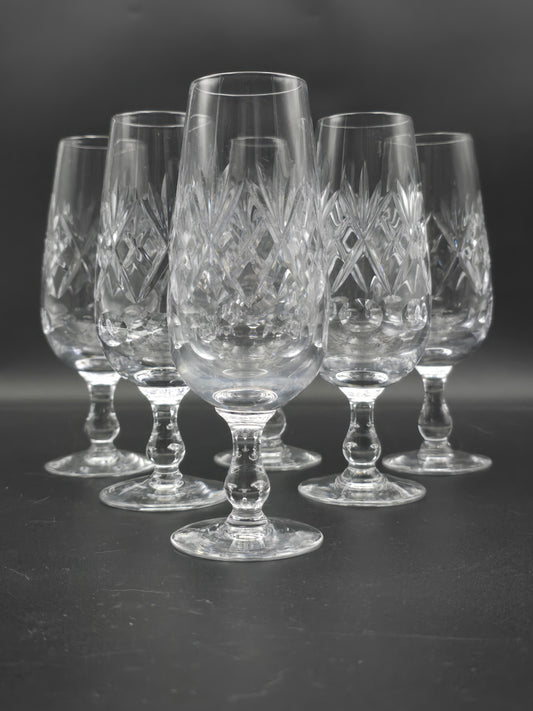 Set of 6 Royal Doulton Georgian Pattern short stemmed Crystal Champagne Flutes. 200ml