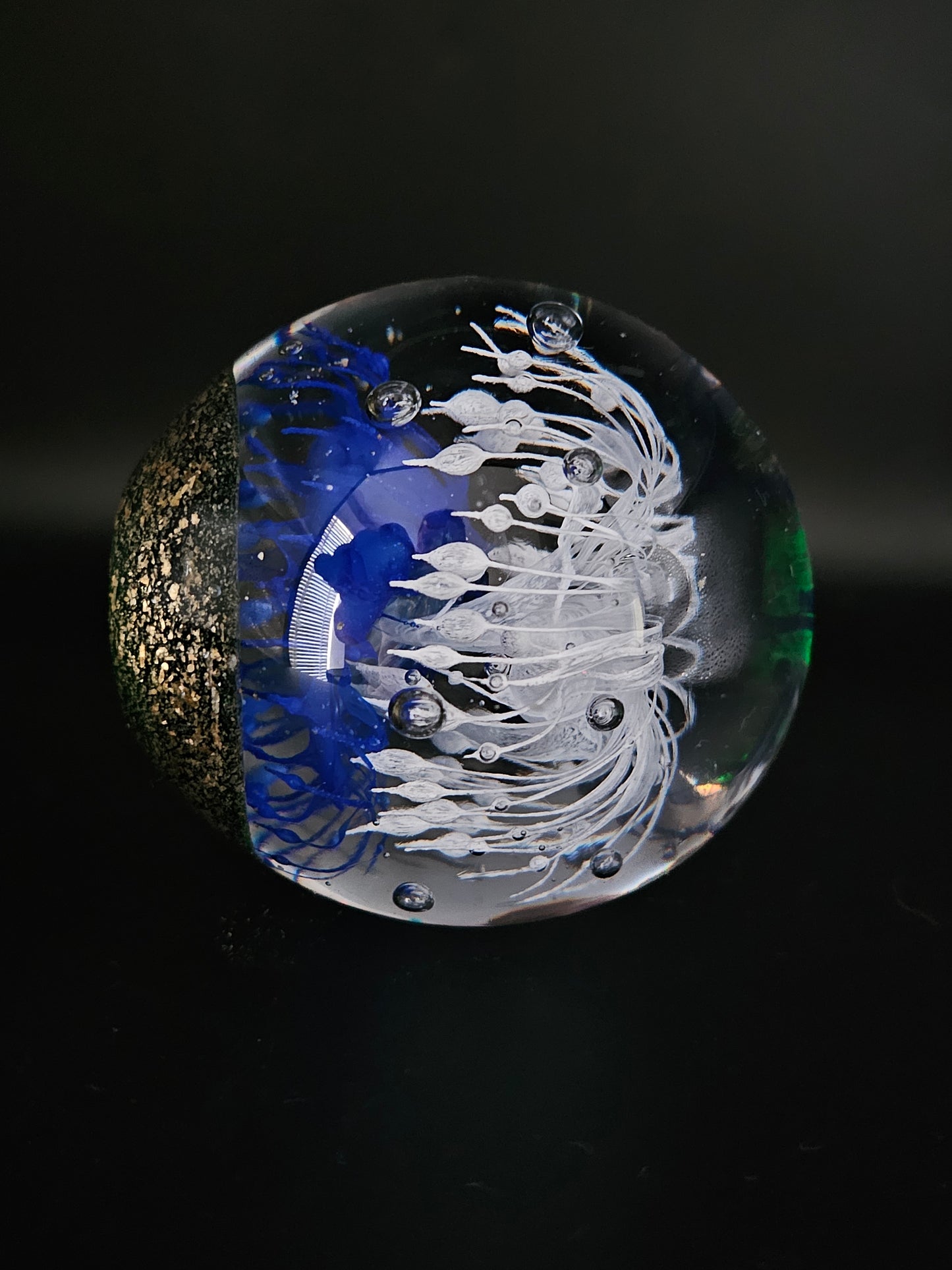 Large Glass Blue & White Paperweight. 1.3kg!