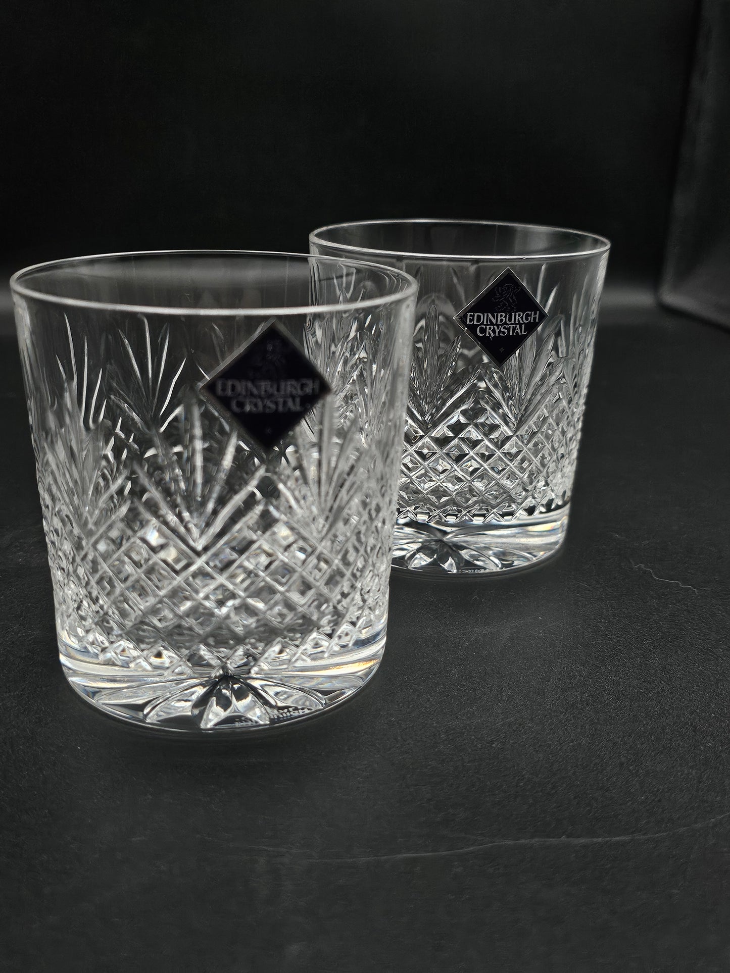 Edinburgh Crystal Tweed Pattern Pair of Crystal Tumblers. 9oz