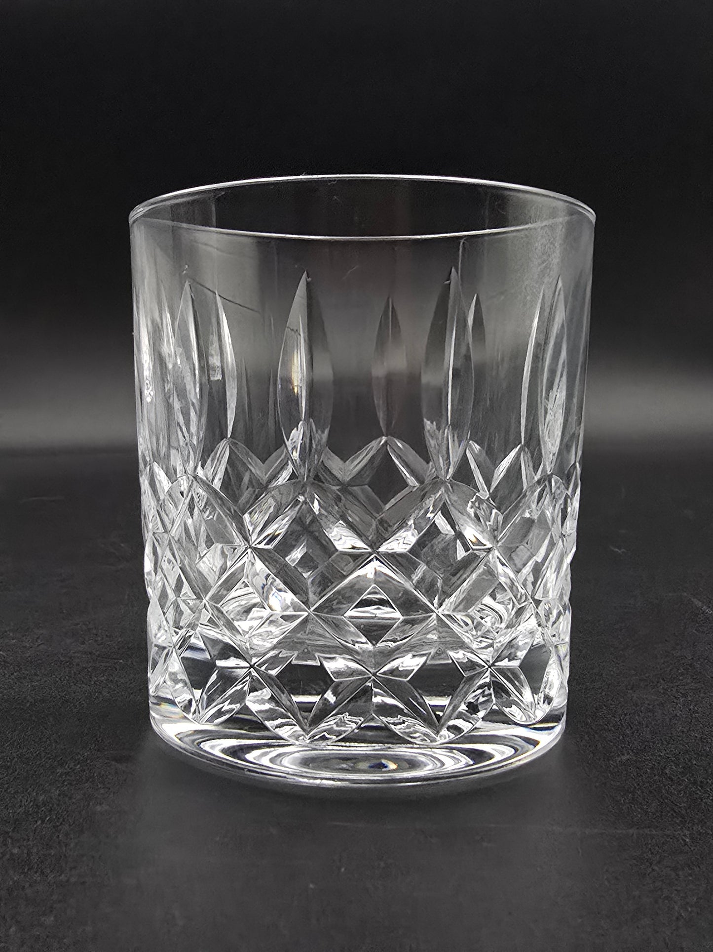 Set of 6 Vintage Heavy Crystal Tumblers, 275ml / 10oz with Cross & Flute Pattern, Plain Base, 8.5cm Tall, Barware Gift