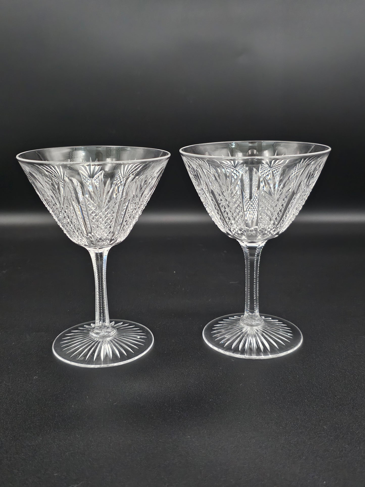 Pair of Beautiful Vintage Crystal Champagne Coupes. 12cm tall.