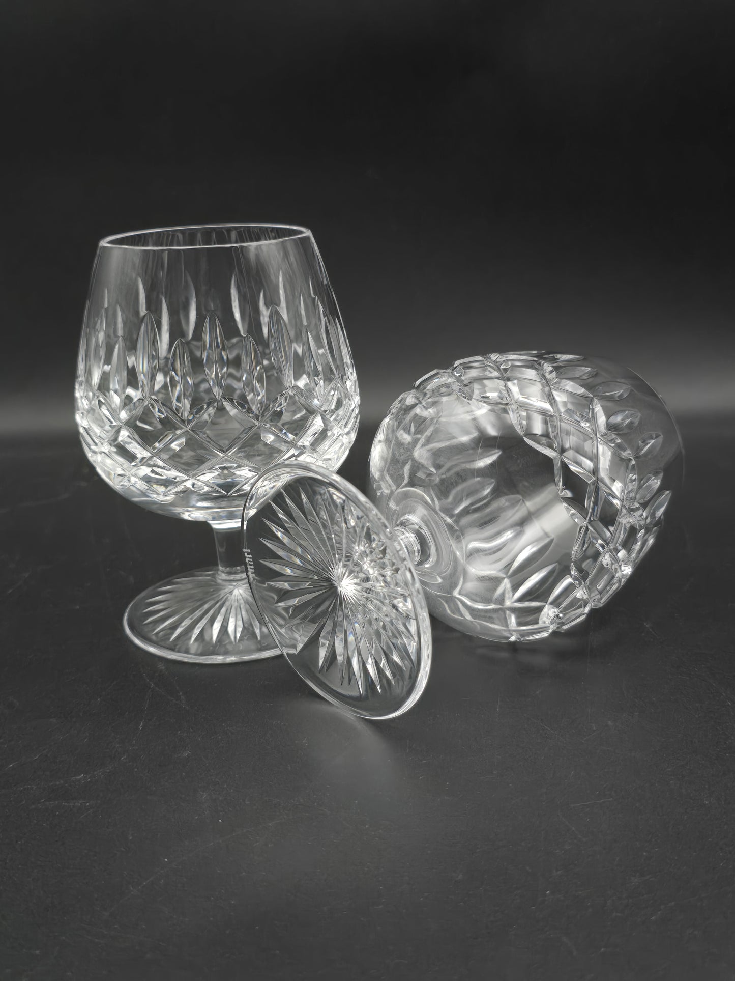 Pair of Large Stuart Crystal Glendevon Pattern Brandy or Cognac Crystal glasses 12oz. Boxed