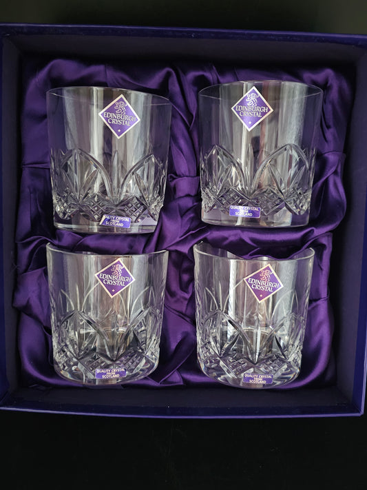 Set of 4 Edinburgh Crystal 9oz Tumblers. Perth Pattern.Boxed