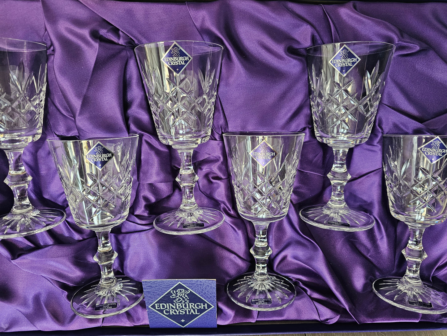 Edinburgh Crystal set of 6 Wine Glasses. Lomond Pattern. Boxed 200ml