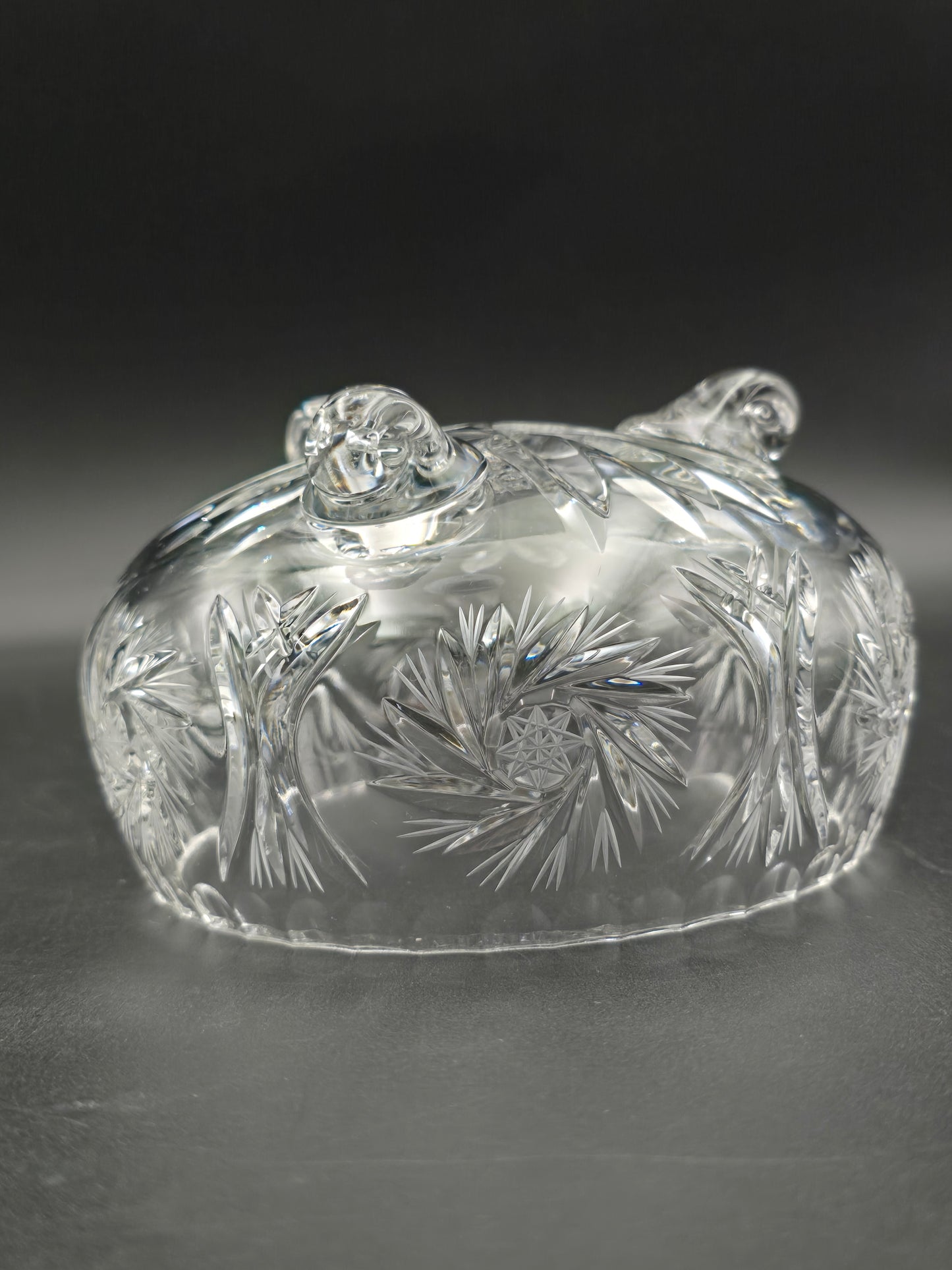 Vintage 5" Pinwheel Cut Crystal Rose Bowl with Silver Wire Mesh & Footed Base – Elegant Small Centrepiece