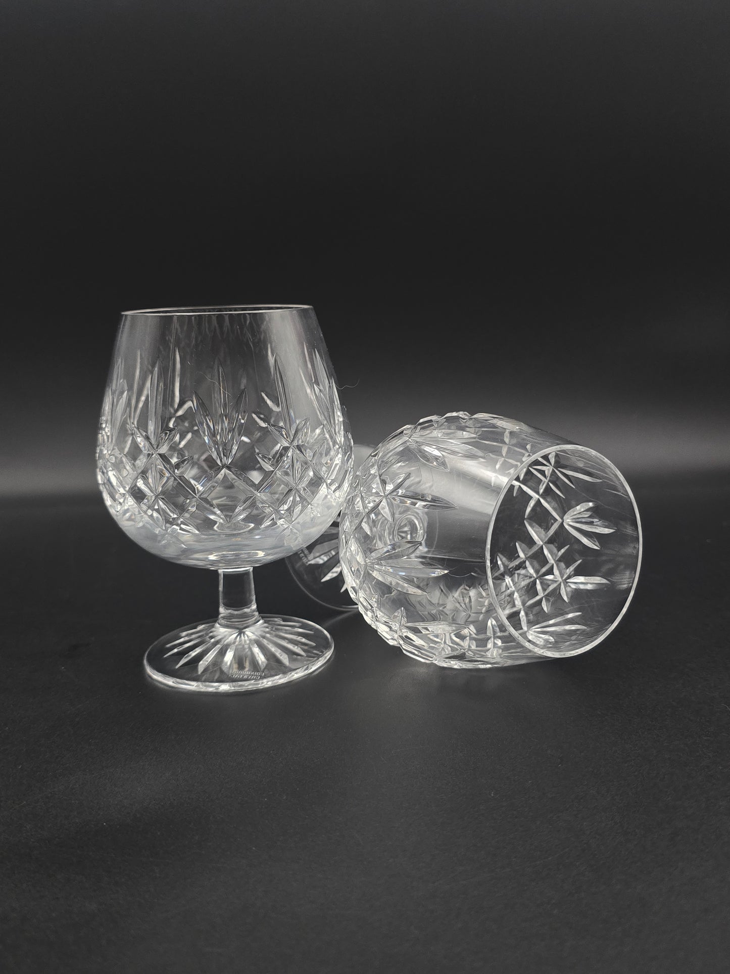 Pair of Vintage Edinburgh Crystal Lomond Pattern Brandy Glasses 12oz, Star Cut Base, Boxed, 12.7cm Tall