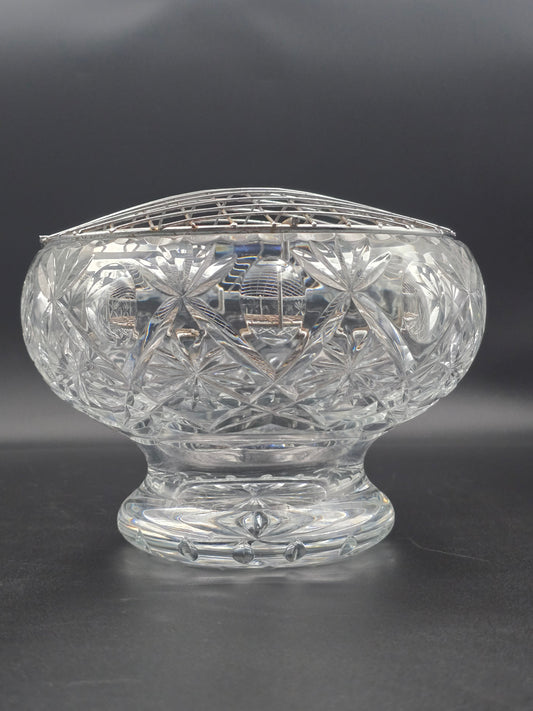 Vintage Heavy Cut Crystal Rose Bowl with Flower & Thumbprint Design, Star-Cut Base, 7.5" Wide, 2.57kg