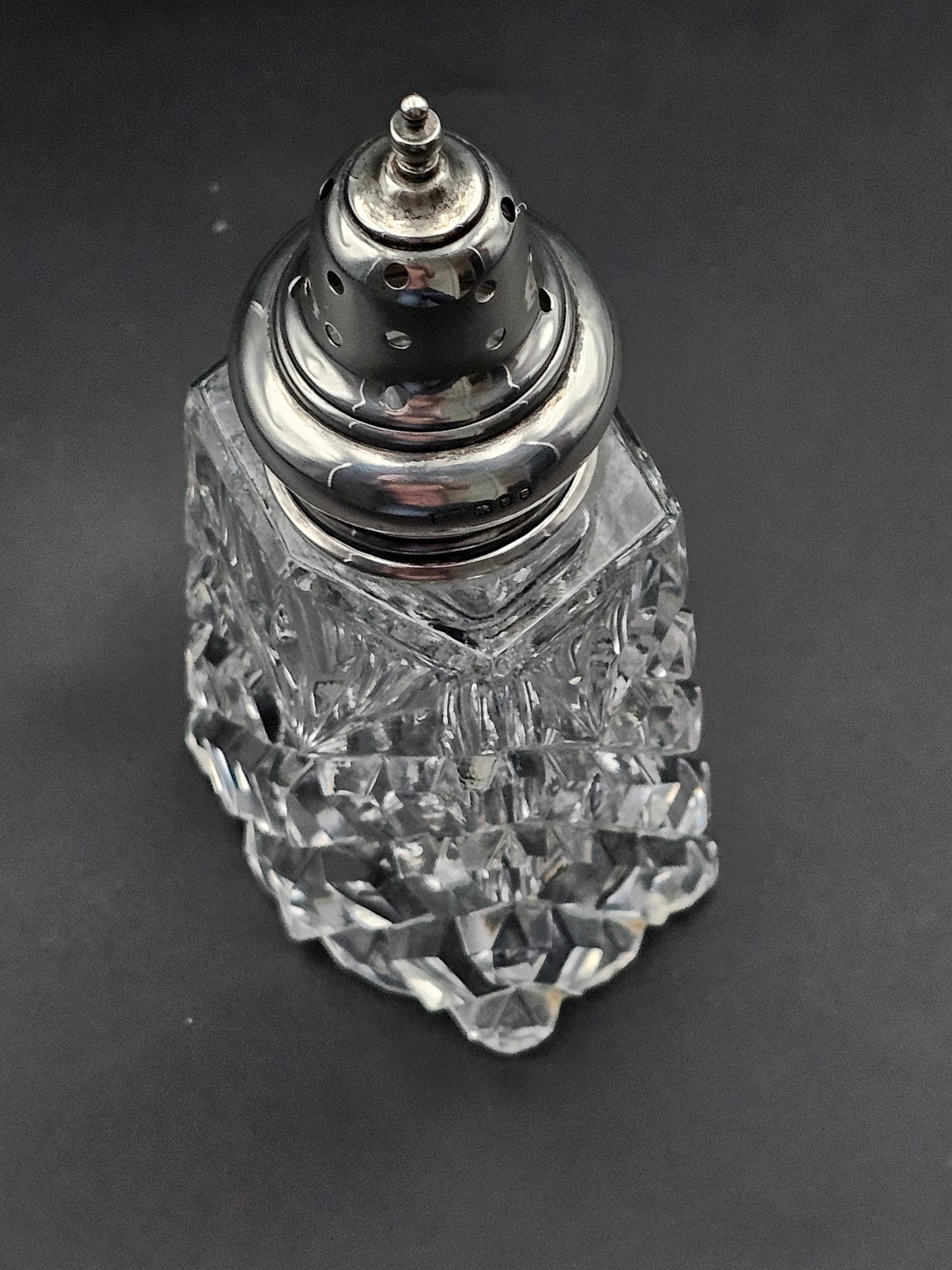 Silver topped Crystal Sugar shaker