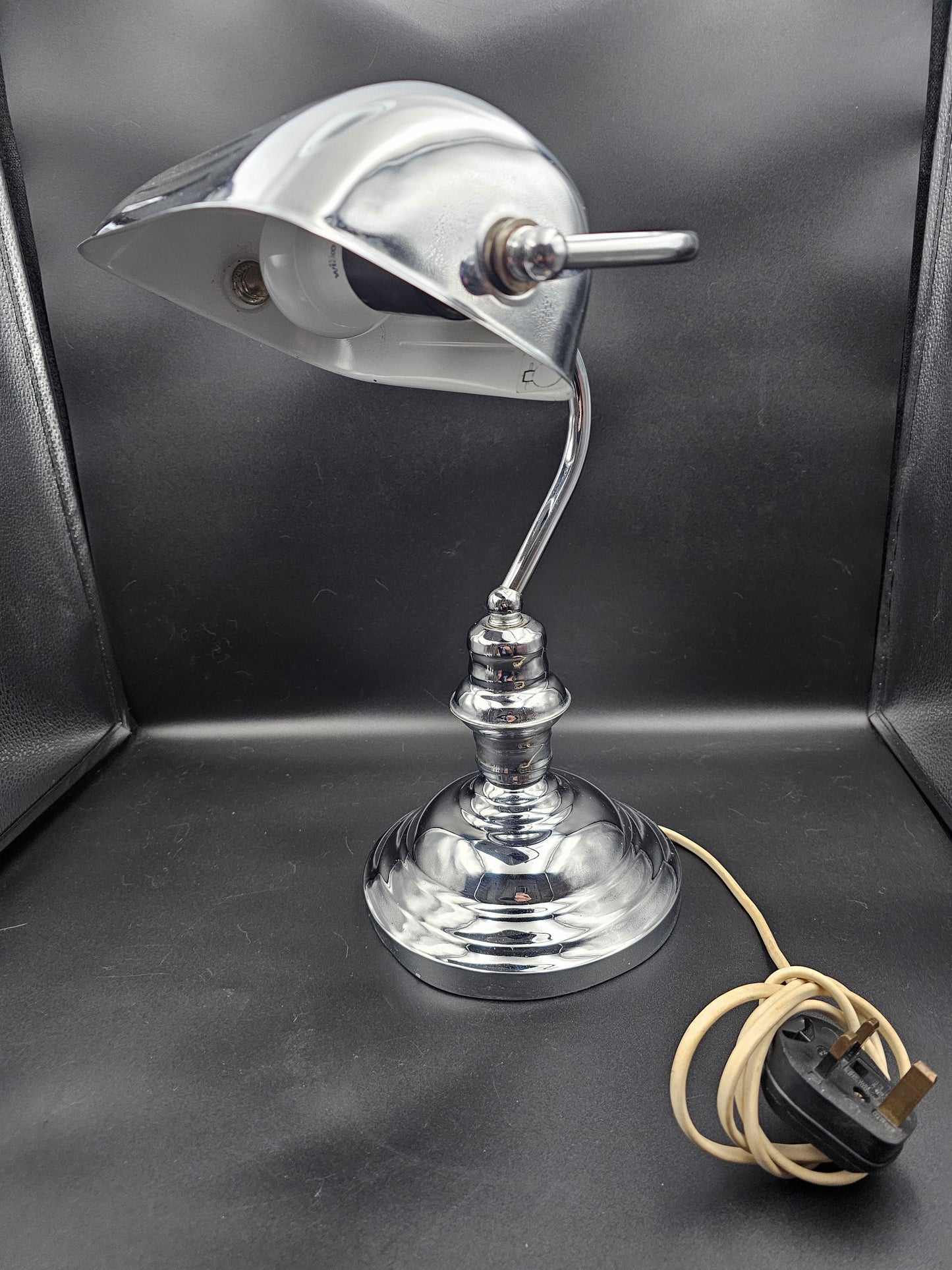 Chrome Bankers Lamp Desk Lamp 36.5cm tall. Fully Working.