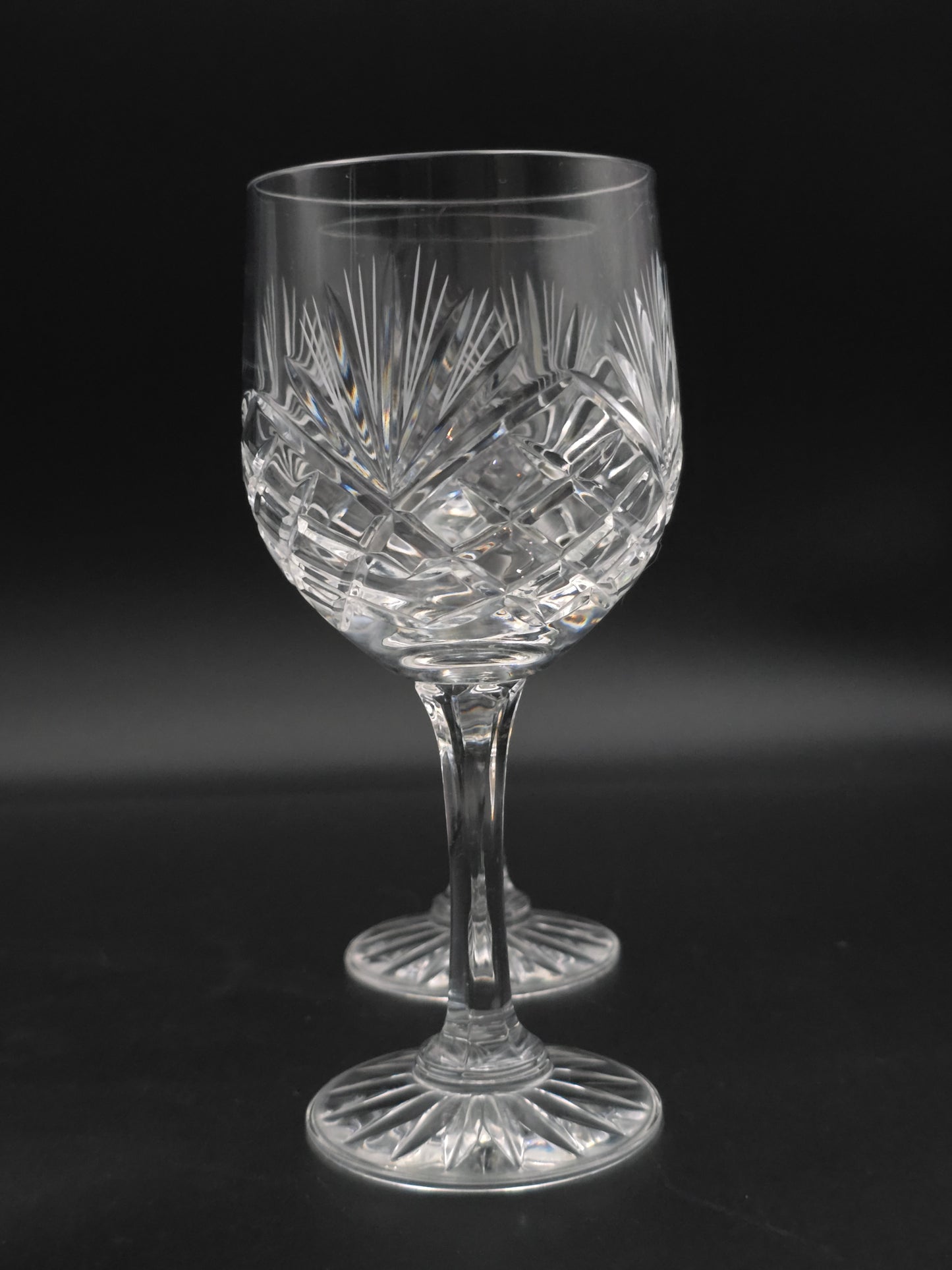 Vintage Zawiercie Monika Pattern Lead Crystal Wine Glass – 300 ml, 18 cm, Star‑Cut Base, Poland c. 1990s