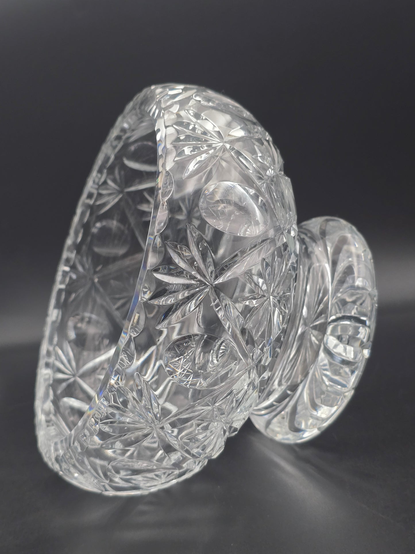 Vintage Heavy Cut Crystal Rose Bowl with Flower & Thumbprint Design, Star-Cut Base, 7.5" Wide, 2.57kg