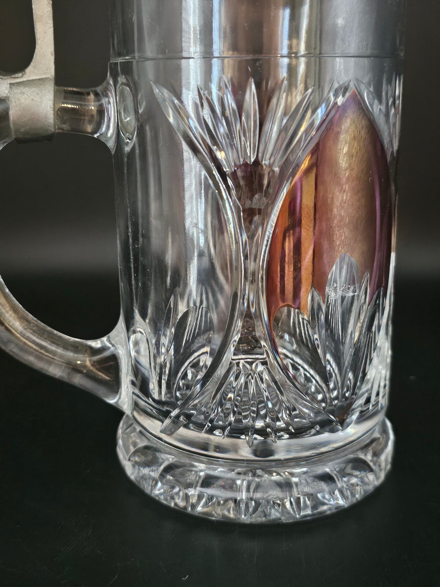 Crystal Beer Stein with Pewter Lid & Purple decoration