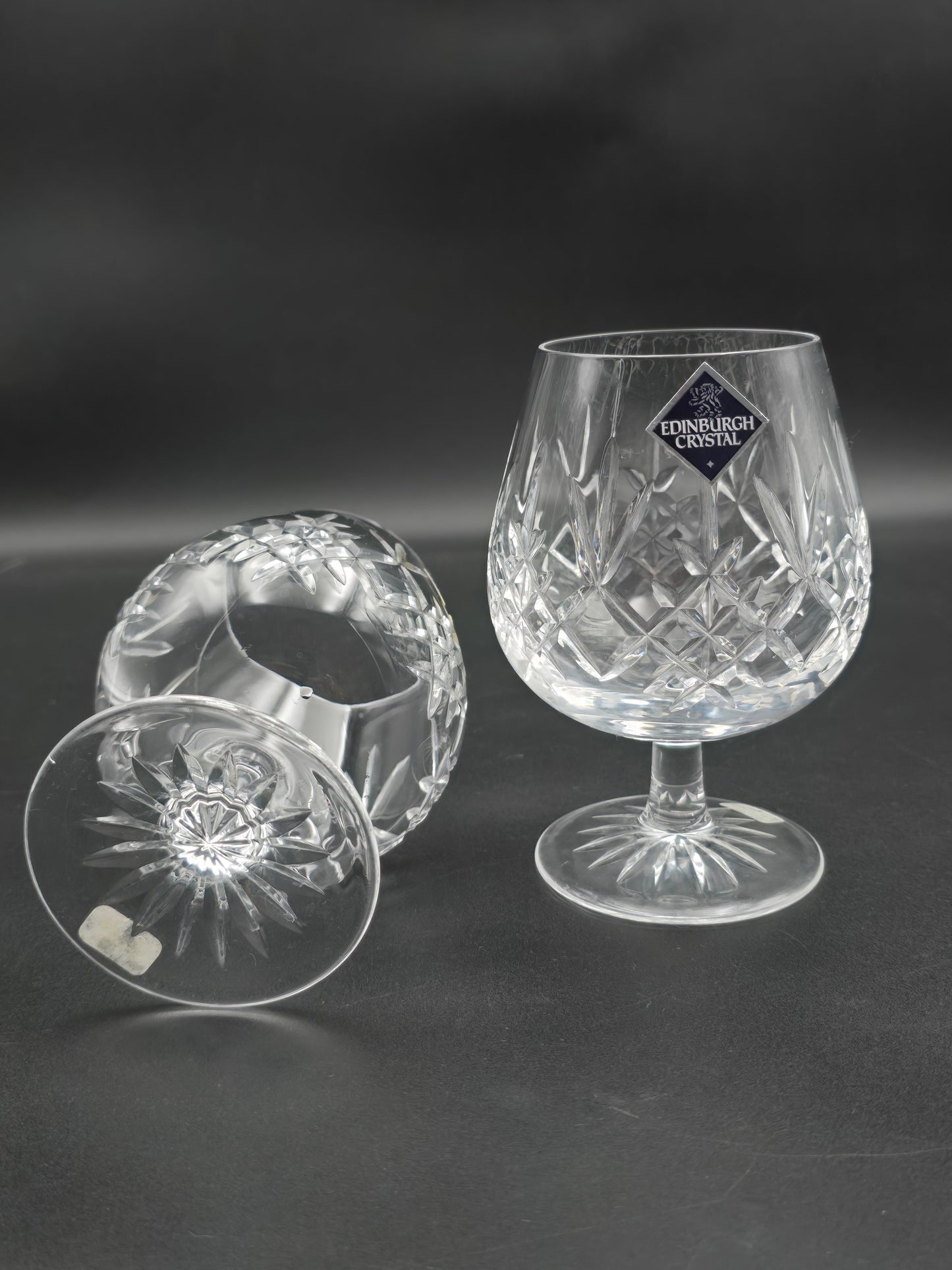 Pair of Edinburgh Crystal Lomond Pattern Crystal Brandy glasses 12oz