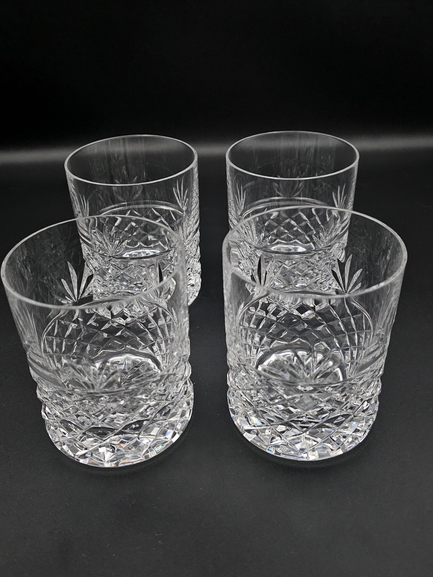 Stunning set of 4 Large Crystal Heavy bottomed concave base Tumblers. 300ml 10oz