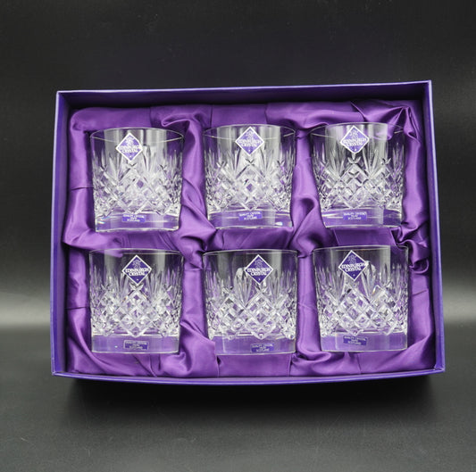 Set of 6 Edinburgh Crystal Lomond 9oz Tumblers | Cut Glass Whisky Glasses in Original Satin Box | Vintage Barware Made in Scotland