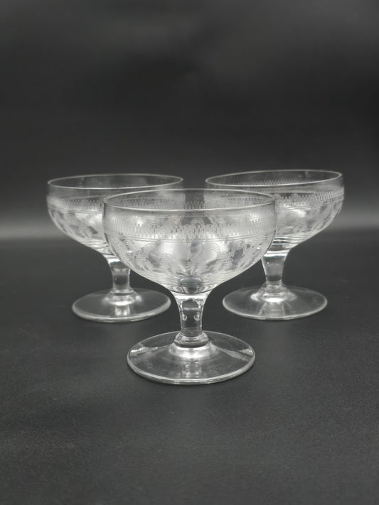 Elegant trio Lady Hamilton Pall Mall Crystal Champagne Coupes. 200ml