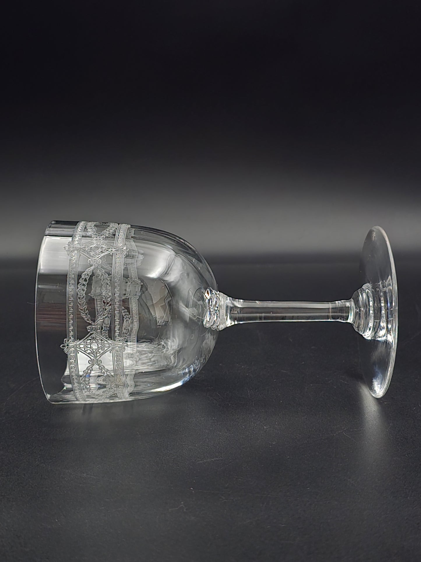 Antique French Needle-Etched Crystal Wine Glasses – Set of 7 Elegant 300ml Goblets with Trellis & Floral Design