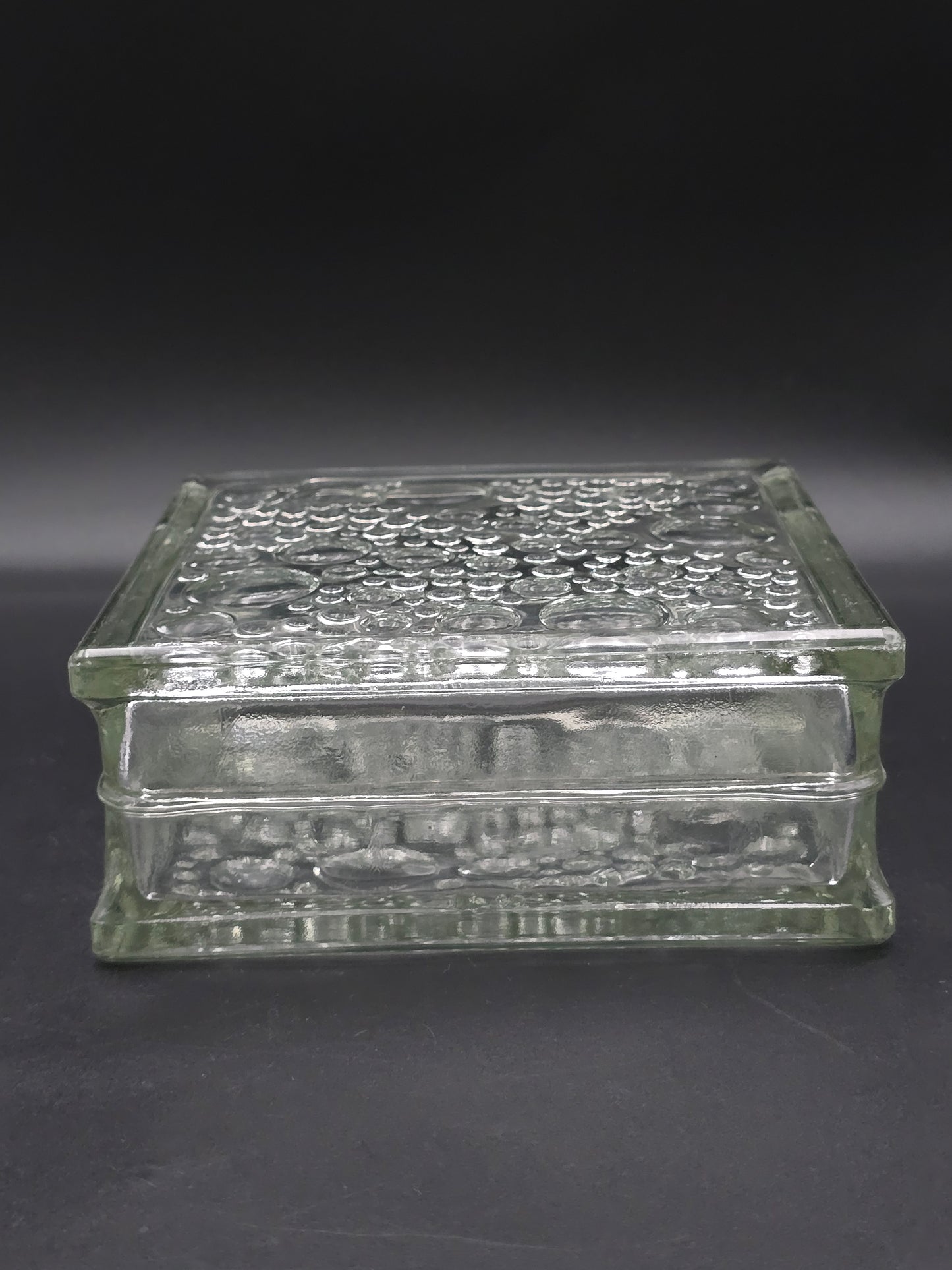 Vintage German Square Glass Vase – 19cm Bubble Pattern, Heavy Pressed Glass, Mid-Century Modern, Textured Art Glass