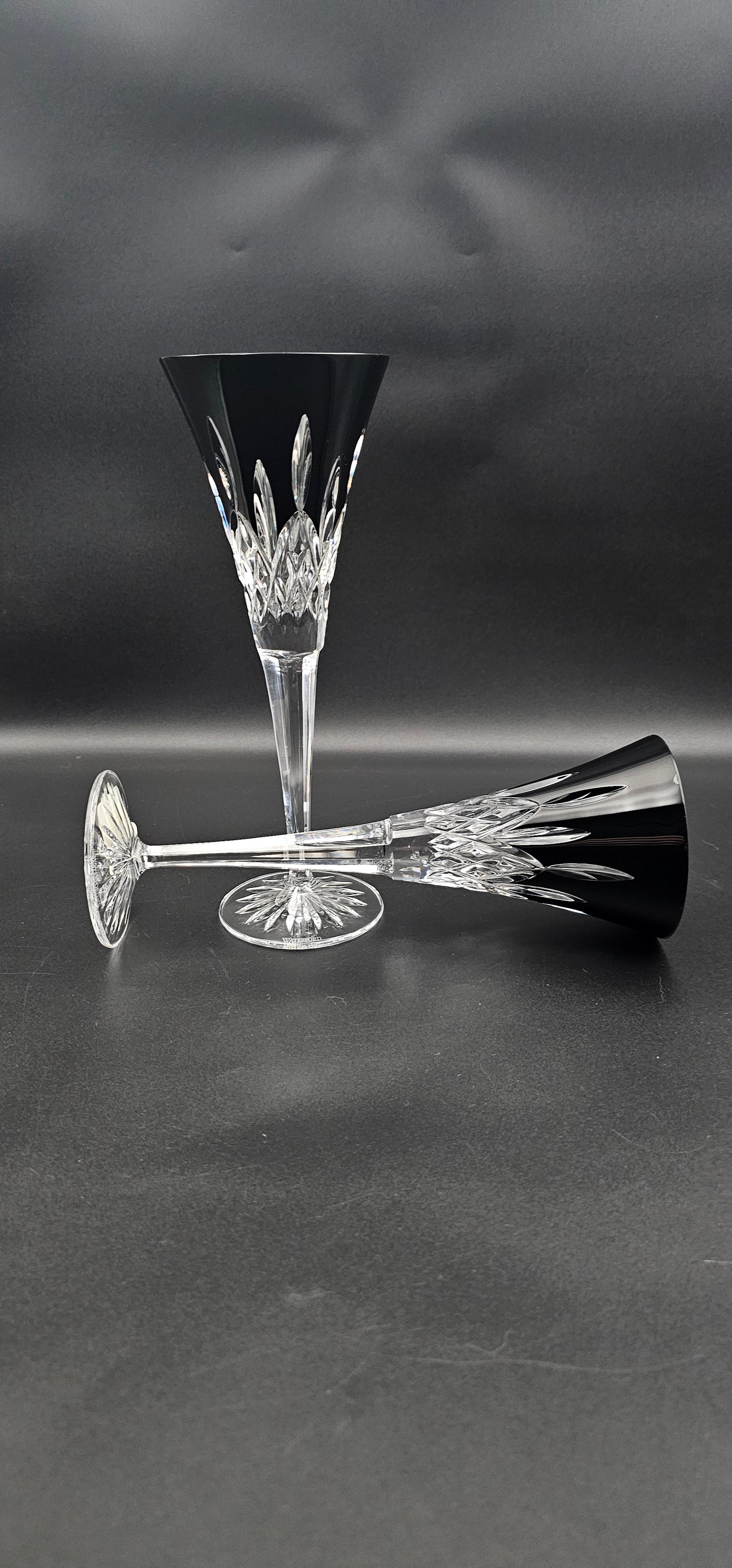 Pair of Waterford Lismore Black Crystal Toasting Flutes