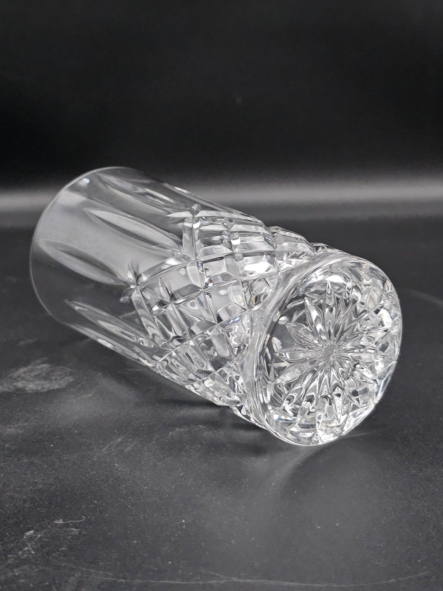 Set of 6 Crystal Hi Ball Tumblers 360ml 15cm tall. Star pattern base