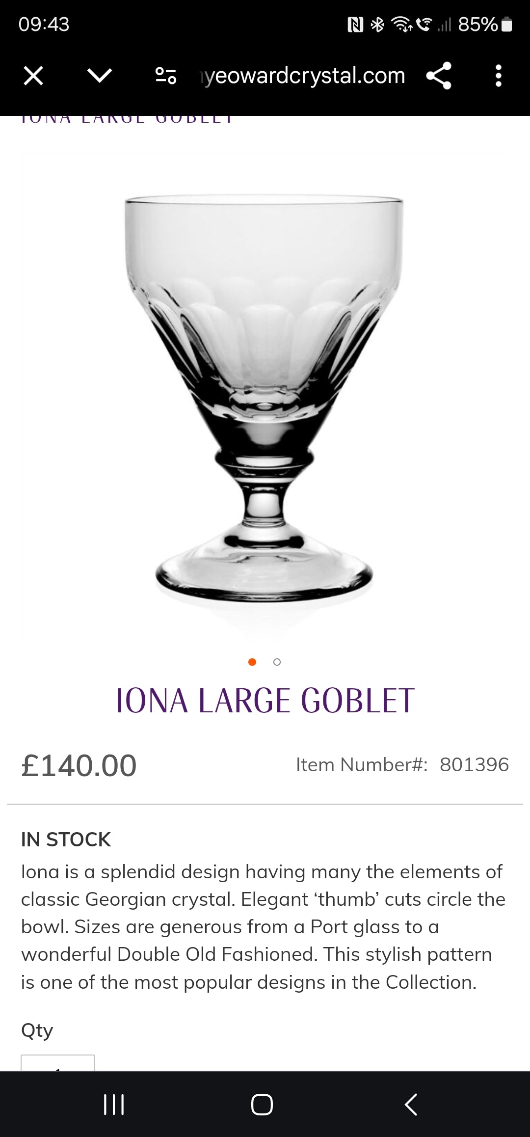 William Yeoward Iona large Crystal goblet pair 300ml