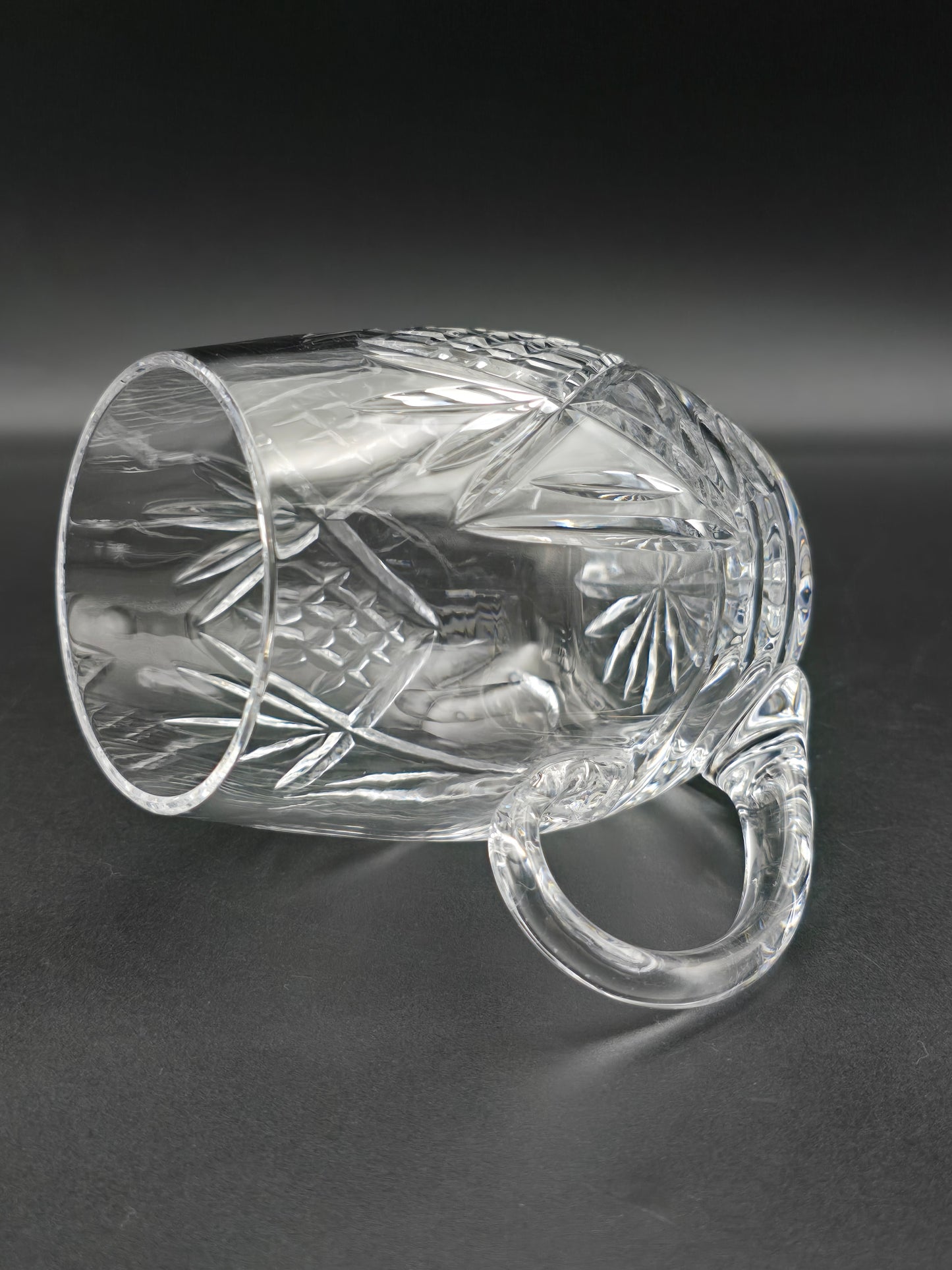 Vintage Oval Crystal Beer Tankard – Cut Glass with Star Base, Flutes & Cross Hatch – Heavy Unmarked Barware