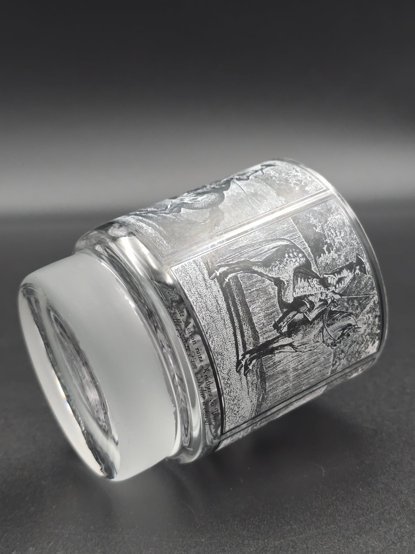 Six Mid Century Vintage Kurt Hammer Horse Riding Tumblers – Bavarian German Frosted Glassware, 8oz Folk Art Crystal Set