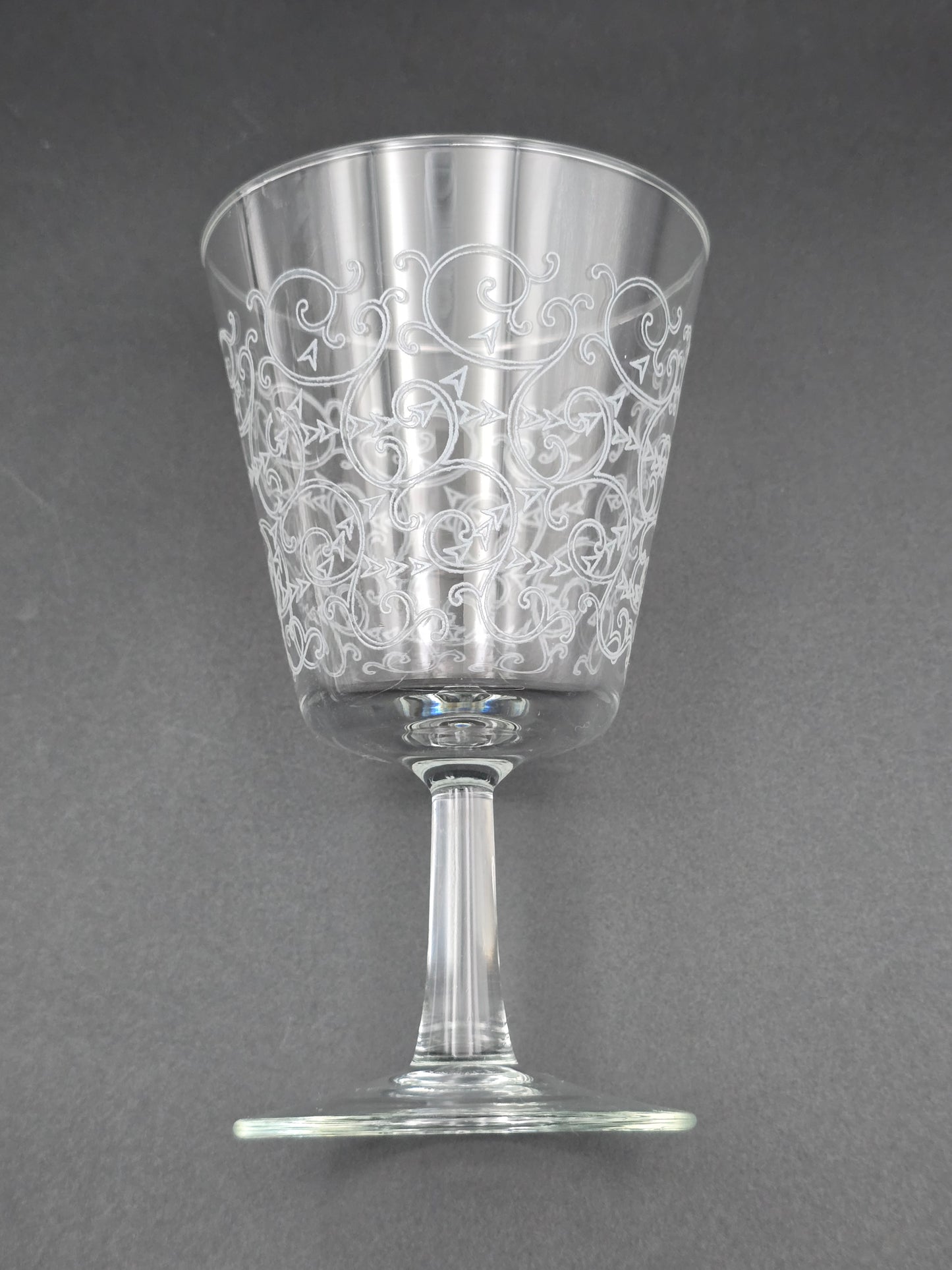 Set of 6 Vintage Etched Glass Wine Goblets – 250ml, Swirl Design, 14cm Tall