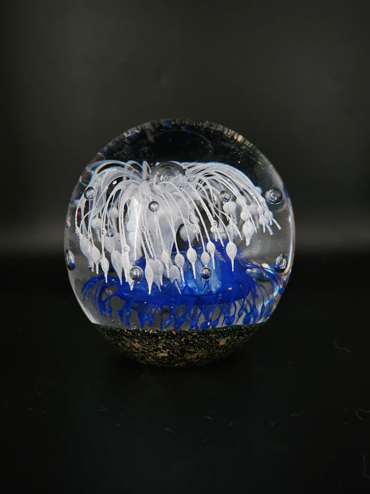 Large Glass Blue & White Paperweight. 1.3kg!