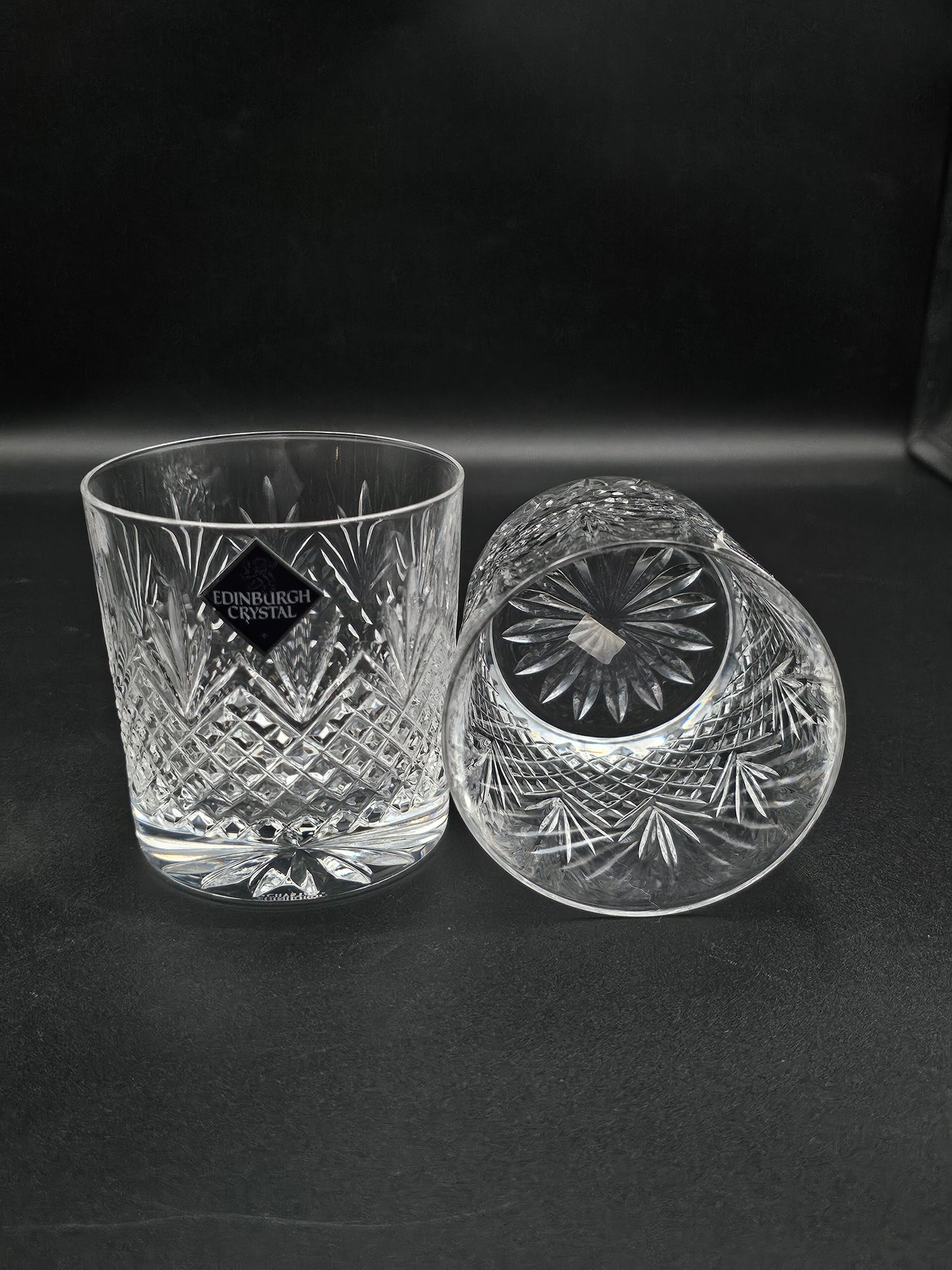 Edinburgh Crystal Tweed Pattern Pair of Crystal Tumblers. 9oz