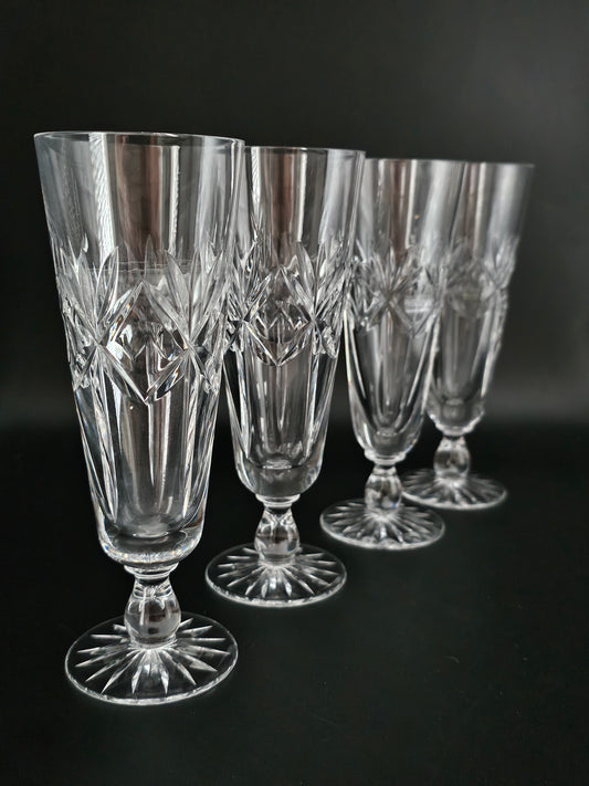 Set of 4 short stemmed Crystal Champagne Flutes. 17.5cm tall