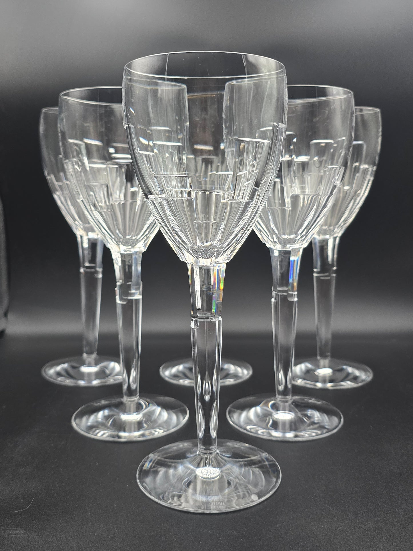  Set of 6 Stuart Crystal Ice Wine Glasses 450 ml by Jasper Conran – 25 cm Tall Cut Crystal Goblets, Signed Vintage Glassware