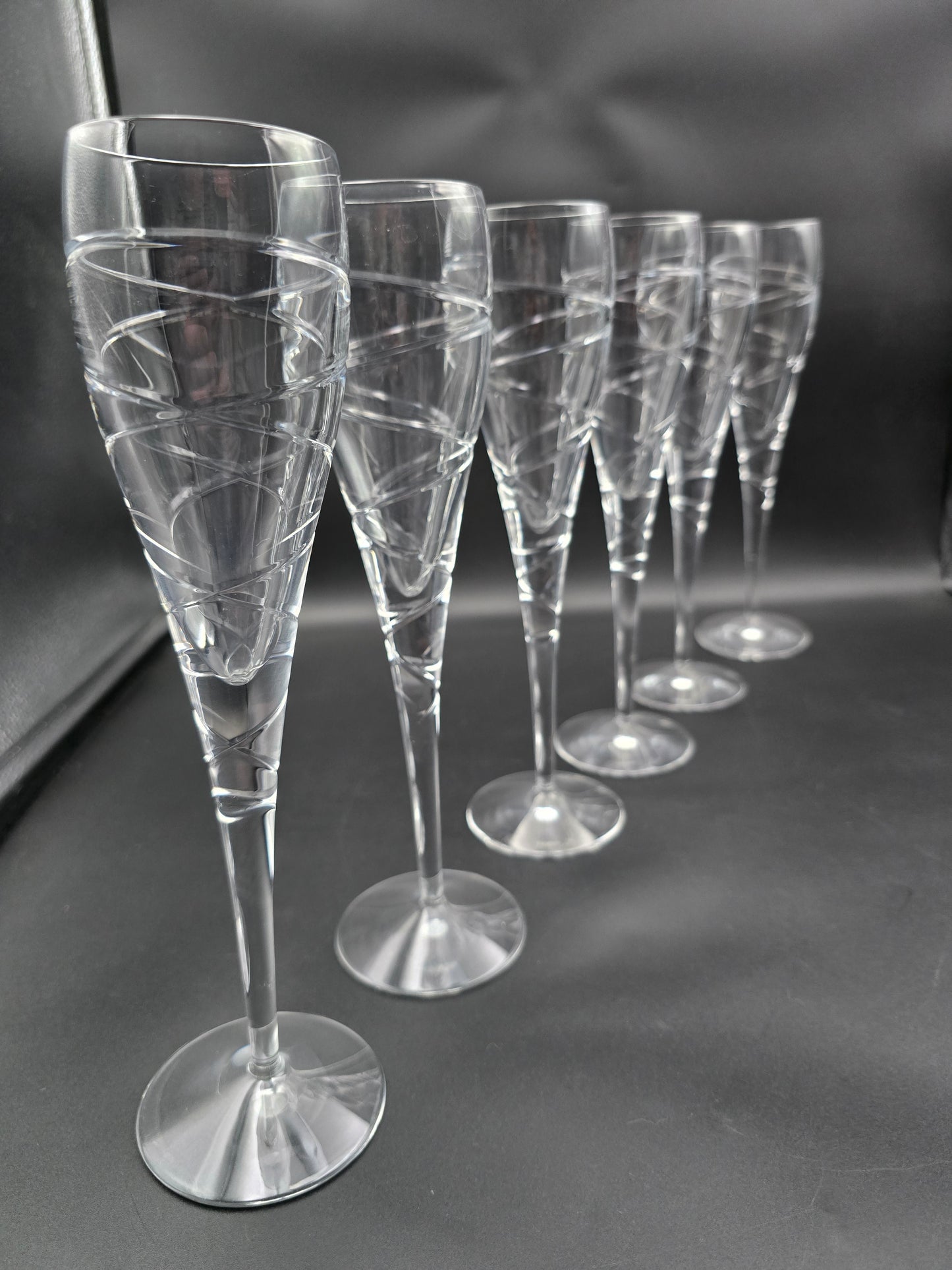 Set of 6 tall Aura style Crystal Champagne Flutes 175ml 25.5cm tall